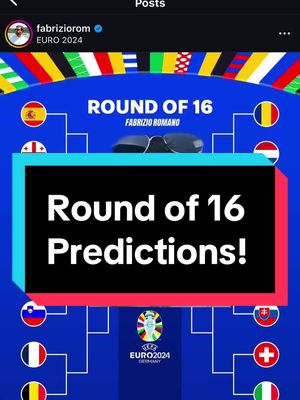 A post by @kierankirk07 on TikTok caption: Round of 16 predictions! #fyp #football #footballtiktok #EURO2024 #euro2024germany #englandfootball 