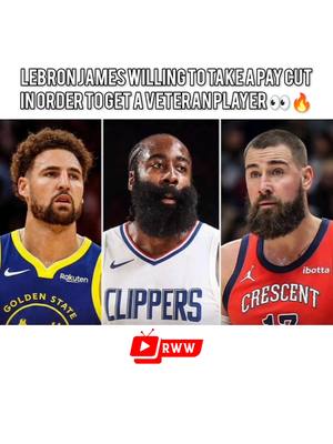 A post by @radarworldwidee on TikTok caption: @radarworldwide #Lebronjames is reportedly willing to make a financial sacrifice in order to acquire a veteran established playmaker like #NBA player #Klaythompson or #JamesHarden he also expressed being interested in a Big Man like Jonas Valanciunas If the #lakers cant entice a player like that then he will be seeking the MAX, his agent says... What are your thoughts? (Follow us for more)  #nbanews #hottopic #losangeles #NBA #baller #teamplayer #leader 