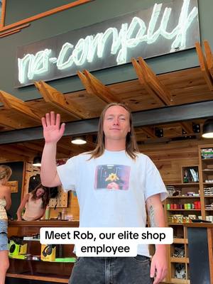 A post by @no.comply on TikTok caption: Come on by and say hi to Rob #cheerleader #staremployee 