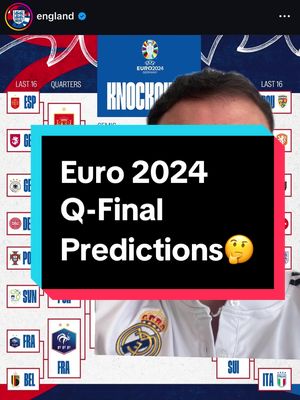 A post by @kierankirk07 on TikTok caption: Q-Final predictions.. who do you have going through? #fyp #football #EURO2024 #footballtiktok #englandfootball #ronaldo #mbappe 