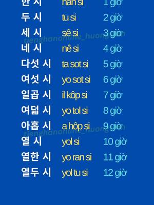 A post by @tienghanonline_huongtran on TikTok caption: Cách nói giờ trong Tiếng Hàn #xuhuong #hoctienghan 