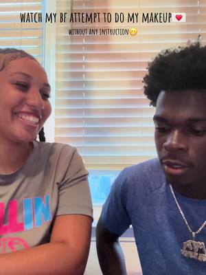 A post by @ayoolayyy on TikTok caption: he tried his best😬… watch until the end for results #foryou #blackcouple #makeup #challenge #viral 