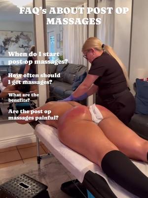 A post by @lotusmiami on TikTok caption: Post-operative massages help with healing and contouring. Some common questions regarding post-op massages include: 1. When can I start post-op massages? Typically, 1 day post op or when your doctor recommends you to start post op massages. 2. How often should I get massages? This varies depending on your surgeon’s recommendations, but it’s often several times a week for the first few weeks, then tapering off as healing progresses. Typically 1-2 massages a day starting the day after surgery for the first week.  3. What are the benefits of post-op massages? Massages can help reduce swelling, improve blood circulation, and promote smoother healing of the treated areas. 4. Are post-op massages painful? They can be uncomfortable initially, but they shouldn’t be excessively painful.  5. How long do I need to continue post-op massages? This also varies but typically for several weeks to months after surgery, depending on your individual healing process and surgeon’s recommendations. We recommend 15+ massages the more the better!