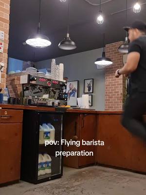 A post by @barista_vin07 on TikTok caption: pov: flying barista preparation 😆😂 #barista #coffee #foryoupage #foryou #meme #funny #funnyvideos 