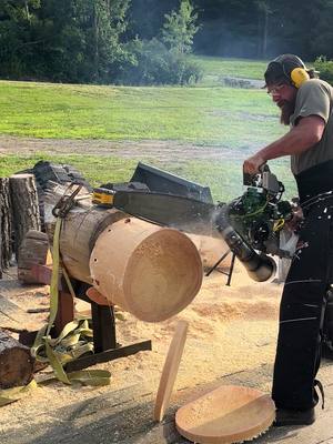 A post by @turbotomlancaster on TikTok caption: Practicing with my newly rebuilt Hotsaw. Prepping for the @STIHL TIMBERSPORTS® official US semi-finals this weekend. #StihlTimbersports #Timbersports #Hotsaw #LumberjackLife #WoodChopping #ChainsawAction #TimbersportsTraining #CompetitiveLumberjack #TimbersportsSeries #ChainsawSkills #Woodworking #LumberjackCompetition #TimbersportsPrep #SawingSeason #HotsawPower