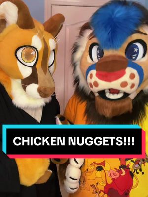 A post by @lionboytank on TikTok caption: Didn’t you hear @Bou.Berry?? They want the chicken nuggets!! As for me, I’ll take a burger! 🦁🍔  {#furry #furryfandom #fursuit #furrytiktok #fypシ}