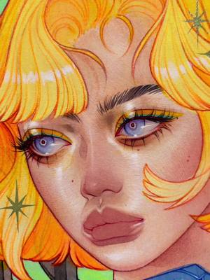 A post by @kelsey_beckett on TikTok caption: Accidentally made her look like Billie, so I kept with the theme 🧡 enjoy 💛 #fyp #billie #illustration #painting #gouache #coloredpencil