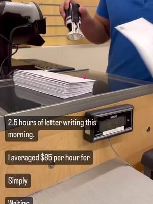 A post by @thebarefootceo on TikTok caption: I write letters and make $5 a letter. Click my bio for info and to join me. #fyp #fff #workfromhome #workfromhomejobs #digitalmarketing #MomsofTikTok #onlinejobs #letterwriting #sidehustle #envelopesavingchallenge #budgeting 