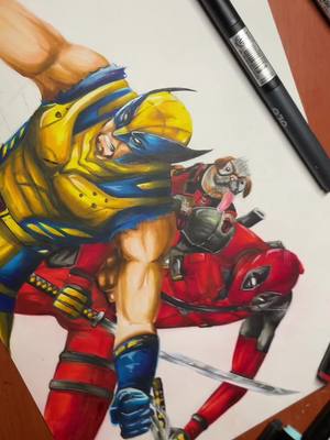 A post by @son_samu.art on TikTok caption: Deadpool e Wolverine con @OLO™ marker ! Avete visto il film? #deadpool #wolverine #marvel #marvelart ##drawing#draw #sonsamuart 