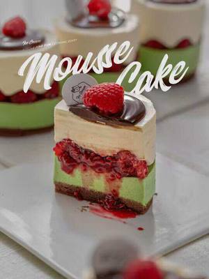 A post by @foodievoyager08 on TikTok caption: Pistachio Raspberry Mousse🍰 No oven required, the recipe is so simple, novices can learn it quickly and make it for the family at home~🏠 ✨Ingredients: Pistachio mousse: 80g milk, 25g sugar, 60g sour cream, 50g pistachio paste, 10g white chocolate, 7g gelatin sheets, 180g whipping cream Cheese mousse: 120g mascarpone, 25g sugar, 60g sour cream, 7g gelatin tablets, 20g milk, 200g light cream Raspberry sauce: 200g raspberries, 60g sugar, lemon juice Ganache: 50g dark chocolate, light Cream 60g The recipe can make 6 mousses with a diameter of 7cm😋🎂 #dessert #dessertideas#cakes #cakeideas #foodideas 