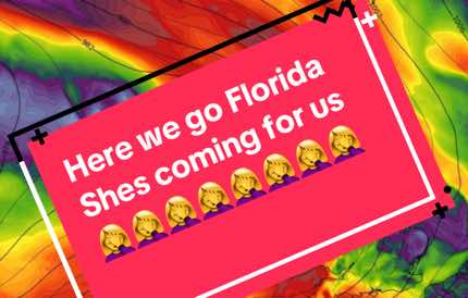 A post by @glittermama0729 on TikTok caption: She's heading right for us #stress #huricane #florida #tropicalstorm 