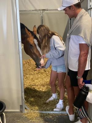 A post by @usequestrian on TikTok caption: Closing out @paris2024 with a visit from @Tom Brady and daughter Vivian! 🇺🇸🤝 #olympics #Equestrian #tombrady 