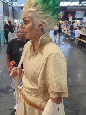 A post by @grabbinlegs on TikTok caption: I refuse to go all the way to France to Japan  expo without that damn umeshu with @Katielavabug<3  #drstonecosplay #senkucosplay #tsukasacosplay  #japanexpo2024 