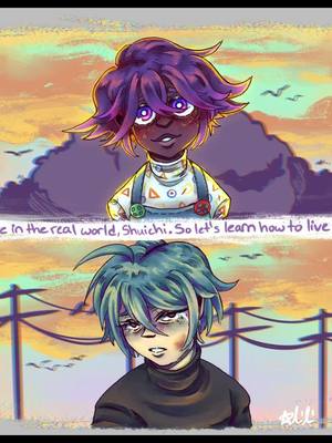 A post by @lili.is.an.artist.not on TikTok caption: Redraw because I liked the original idea, but it did look like. That.  #art #myart #fanart #drv3 #danganronpa #saiouma #redraw #shuichisaihara #shuichi #kokichiouma #kokichi 