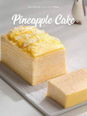 A post by @foodievoyager08 on TikTok caption: Pineapple Thousand Layer Cake🍍🍰 I regret making this late series. The pineapple cream is so fragrant and sweet. The pineapple layer cake is so suitable for summer.😋 ✨Ingredients: Mille-feuille: 3 eggs, 40g sugar, 100g low-gluten flour, 35g butter, 320g milk Cream: 400g light cream, 20g sugar, 60g pineapple jam. The pineapple jam is homemade and is pureed because it contains particles.❤️ #pineapplecake #pineappleupsidedowncake #summercake #plumcake #pineapple cake 🍍🍰 #pineapplepoundcake #pineapplecloudcake #pineappledessert #summertimecake 