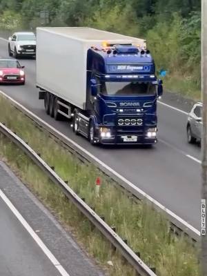 A post by @motorway_cowboy on TikTok caption: 🤠 👋  #trucking #trucks #trucker #trucklife #v8 #frigo #scania #truckers #trucknation 