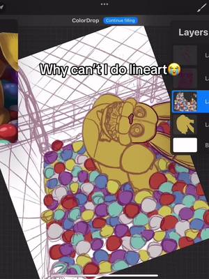 A post by @juniperkatzis on TikTok caption: That’s why i usually just stick with my thick sketchlines and can’t draw a proper picture😭😭😭😭😭😭😭 #fyp #fnaf #springbonnie #intothepit #intothepitspringbonnie #ihatelineart 