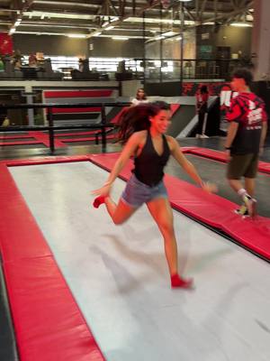 A post by @strong_mom on TikTok caption: My sister’s first time trying trampoline 😂💀@blis 