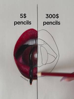 A post by @malxikaaa on TikTok caption: Cheap vs expensive pencils #drawing #pencils #lips #art #asmr #pencil 