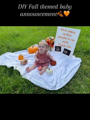 A post by @josiecarter36 on TikTok caption: Easy fall themed pregnancy announcement! 🧡 #pregnancytiktok #twoundertwo #MomsofTikTok #fall #easydiy #toddlermom #sahmlife 