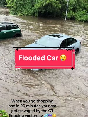 A post by @jeffreyselden on TikTok caption: Flooding in CT and my car is shot! ☔️😩💦 #flood #rainraingoaway #bmw 