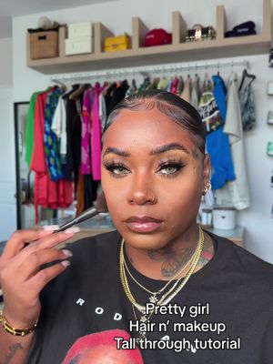 A post by @laurasiaandrea on TikTok caption: Heres a very demure, very cutesy hair n’ makeup look for the black girlies 🙃✊🏾 Full detailed hair tutorial is up already! Enjoy 🙏🏾🧚🏾‍♀️ Products used: @milkmakeup hydro grip eye primer  Milk makeup blurring primer @ONE SIZE BEAUTY mattifying primer Milk makeup hydro grip face primer @Sephora Collection best skin ever concealer | 50 & 55 Sephora collection orange color corrector @DanessaMyricksBeauty lift & flex concealer | 16 @Fenty Beauty retouch concealer | 330 @IT Cosmetics sun blush | sunray 40 @Anastasia Beverly Hills cream bronzer | hazelnut @Laura Mercier ultra blur translucent powder | translucent honey @Haus Labs by Lady Gaga velvet bronzer | deep 11 @kissproducts ienvy 3d mink lashes | 19 Fenty beauty invisimatte blotting powder Desio contacts 3 tone tender hazel Use code “LAURASIA10” for 🤑🤑🤑 off!! #MakeupRoutine #laurasia #laurasiaandrea #pcos #laurasia_yt #laurasiaandreapcos #fyp #explore #blackgirl #5k #viral #slickback #makeup #makeuptutorial #makeuptransformation #naturalhair #3c4ahair #slickbackbun 