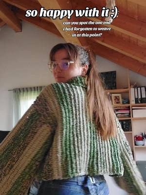 A post by @jxennz on TikTok caption: been meaning to make a @made in the moment pattern for a while and its great! YEAH! 💖 #crochet #crochetsweater 