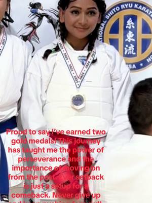 A post by @gangalaura on TikTok caption: Neve give up and keep pushing forward! #nepalitiktok #nepaliwomen #nepalimuser #karate #motivation #moveon #selflove #fy #goldmedal 