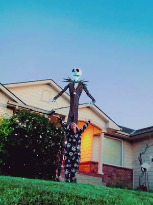 A post by @becky_mae on TikTok caption: Finally got my 13ft Jack Skellington! #nightmarebeforechristmas #jack #halloween #halloweendecorations 