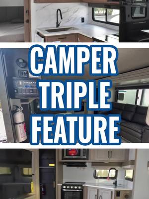 A post by @walnutridgerv on TikTok caption: Enjoy this triple feature of lightweight, 4 season campers with all the comforts of home! #camping #camper #glamping #rv #travel #traveltrailer #campertour #rvtour #tour #homeonwheels #adventure #couples #vacay #foryou #foryourepage 