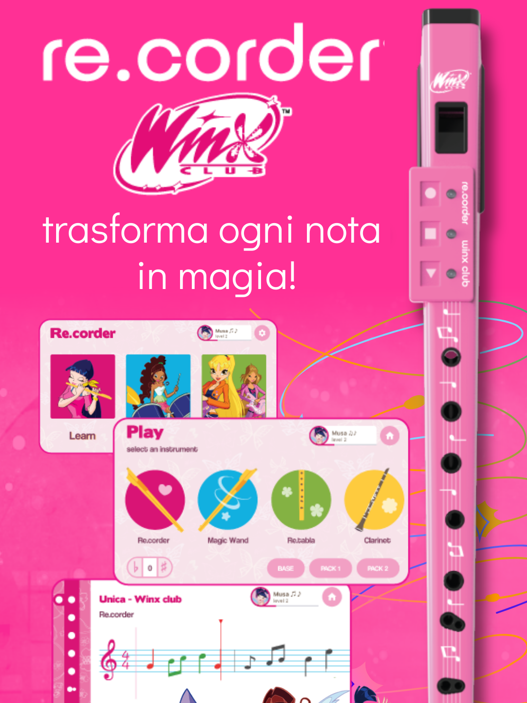 A post by @artinoise on TikTok caption: Partecipa al Winx 20th Celebration Party e scopri il re.corder Winx Club! #recorderwinx#flauto#winxclub #winxmusa #winxmusic #artinoiserecorder