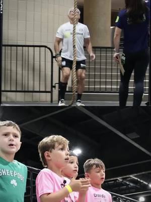 A post by @crossfitgames on TikTok caption: Tom Ackerman, the oldest athlete in the Men's 65+ division at the 2024 Masters Games, had his grandkids front and center to cheer him on 🥹 #CrossFitGames #CrossFit 