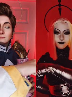 A post by @mythicaliity on TikTok caption: #duet with @Kestrel I love your Lute so much! #hazbinhotel #adamcosplay #lutecosplay 