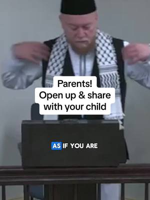 A post by @shaykhelbakri on TikTok caption: Be merciful to your parents. And parents, share & open up with your children. This is an excerpt from ‘The Parents of G*za’ khutbah. Watch the full khutbah on Tawasaw Institute’s youtube (link in bio) #fyp #islam #islamic #parenting 