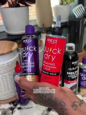 A post by @laurasiaandrea on TikTok caption: I FOUND A BANGERRRR for my girlies looking to do a quickweave, but have sensitive scalps and are sensitive to chemicals 🙃🥲 The liquid protector is like having a rosemary moisture mask on your hair under your quickweave and the wash out makes my hair feel AMAZING!! @redbykiss @IVY Beauty  #laurasia #laurasiaandrea #pcos #laurasia_yt #laurasiaandreapcos #fyp #explore #blackgirl #5k #viral #quickweave #quickweaveproducts #redbykiss #bondingglue #liquidprotector 