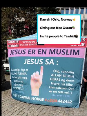 A post by @dawahnorway on TikTok caption: Dawah i Oslo, Norway☝️ Giving out free Quran📚 Invite people to Tawhid🕋 #quran #sunnah #streetdawah #oslo #norway #foryou #muslim #foryoupage #world #europe #fyp 