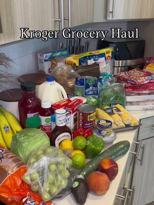 A post by @cookingwithjassrenee on TikTok caption: Cuz honeyyyy it’s been a while since I’ve posted a @Kroger grocery haul!  Comment below how much you spend on your groceries #kroger #krogerhaul #groceryhaul #groceryshopping #wegotfoodathome 