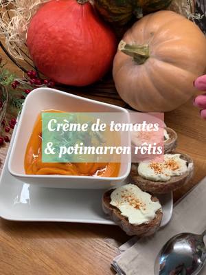 A post by @martinator007 on TikTok caption: CRÈME DE TOMATES & POTIMARRON RÔTIS   INGRÉDIENTS : ✅ 1 beau potimarron ✅ 350g tomates cerises ✅ 150g tomates olivettes ✅ 10 gousses d’ail ✅ 1 branche de romarin ✅ 2 oignons ✅ 1 cà café gros sel ✅ 2,5 dl bouillon de légumes (ou plus pour une version soupe !) ✅ 2 dl crème de coco ✅ Pour servir : Noix + Huile de noix + Sucs de cuisson des légumes   CUISSON AU FOUR : ♨️ 45 min. à 220° chaleur tournante ou quand les légumes sont légèrement grillés   RECETTE : 🌿 Évider le potimarron et le découper en gros morceaux 🌿 Dans un plat allant au four, jeter quelques gousses d’ail, les morceaux de potimarron, des tomates cerises et quelques tomates olivettes, une branche de romarin, 2 oignons et du gros sel 🌿 Enfourner à 220 degrés pour 45 minutes et, quand les légumes sont bien dorés, mixer le tout avec un peu de bouillon de légumes, de la crème de coco, un peu de cumin et de piment d’Espelette 🌿 Pour une consistance plus liquide, ajuster la quantité de bouillon de légumes.   #recette #recettefacile #cuisinesaine #food #Foodie #fyp #foryou #foryoupage #asmr #yummy #pertepoids #sain #alimentationsaine #faitmaison #jeûneintermittent #Recipe #EasyRecipe #healthyrecipe #healthyfood #weightloss #healthy #intermediatefasting #lactosefree #sanslactose #soupe #automne #vegan #vegetarien #potimarron #fall