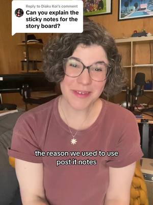 A post by @rebeccasugar on TikTok caption: Replying to @Diaku Koi when I was a writer and storyboarder on Adventure Time we did all our work on paper! Sticky notes made it easier to rearrange drawings and dialogue 🖋️💙 #AdventureTime #animation 