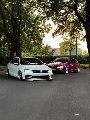 A post by @rewelsworld on TikTok caption: Big steppas 🤝  @TheJuiceBox  #fyp #germancars #volkswagen #jetta #stance  #audi #carsoftiktok #bbswheels 