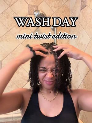 A post by @lauryypoo on TikTok caption: MINI TWIST WASH DAY!! aiming for a month with them but we’ll see #fyp #foryou #naturalhair #curlyhair #type4hair #type3hair #lowporosityhair #3c #4a #minitwists #protectivestyles #camillerose #washdayroutine @Camille Rose 