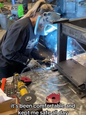 A post by @canadian_welder_girl on TikTok caption: Spend the day with me as a welder fabricator! @markscanada #Ad #MarksPROTrades