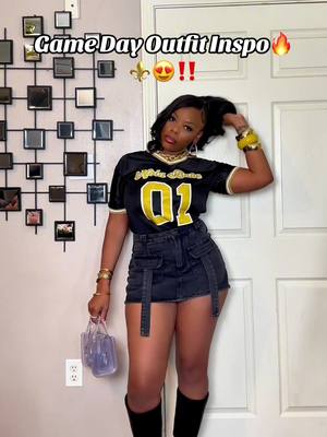 A post by @iamyolanda_g on TikTok caption: Its gameday! Follow for more inspo🔥 ⚜️ #FootballGameOoTd #WhoDat #NewOrleans #Saints #alvinkamara 