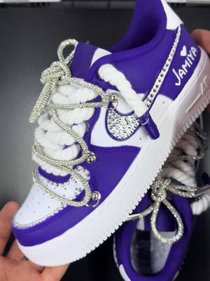 A post by @coreytheeartist on TikTok caption: 💜💎💜💎 #customshoes #customaf1 #fyp #viral #art #shoes 