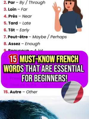 A post by @ouiteach on TikTok caption: 15 must-know French words that are essential for beginners! | Learn French Vocabulary with Moh & Alain 👇 🇨🇵 #learnfrench #french #fle #apprendrelefrançais 