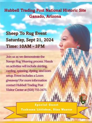 A post by @sheena.weaver on TikTok caption: Much gratitude and many Blessings to the staff at Hubbell Trading Post for giving me the space to share my weaving story. ❤️ #hubbelltradingpost #sheeptorugevent #ganado #navajonation #navajotiktok #IndigenousTikTok #weavingtiktok #navajoweaver 