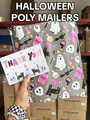 A post by @magicalmailers on TikTok caption: Our witchy Juniper Hallows poly mailers are available in 3 sizes! 6x9”, 10x13” and 14.5x19” 🔮 🧙‍♀️ #polymailers #shippingsupplies #smallbiztiktok #boutiqueowner #mompreneur #entrepreneur #packanorderwithme #Halloween #smallbizsupplies #packaging 