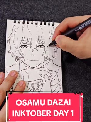 A post by @puckydraws on TikTok caption: Osamu Dazai per il primo giorno dell'Inktober! Presto risolverò quel tratteggio. #osamudazai#dazaiosamu#bungoustraydogs#anime#art#sketch#drawing#inktober 