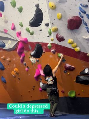 A post by @shecallsmelady on TikTok caption: Flashed a V4 so small wins #rockclimb #bouldering #nyc #gym