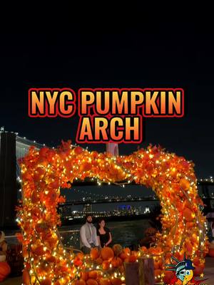 A post by @nycsneakylinks on TikTok caption: ITS OCTOBER, The pumpkin arch has returned to Pier 17  It’s the perfect backdrop for your Fall photos & Halloween. Free & open to the public through November 3rd. 📍89 South St., New York @rooftopatpier17 #thingstodoinnyc #pier17 #spookyseason #pumpkin #nyc 